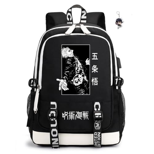 GDFENDU Anime Japanese Backpack with Keychain,17in USB Port Cartoon Laptop Backpack Shoulder School Book Bag Students Backpack., C, 10in