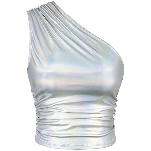 Amy Babe Metallic One Shoulder Crop Top Cover