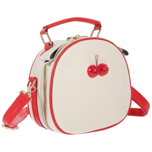 Sac bandoulière en PU beige et rouge à motif cerises TEHAUX pour adolescentes et étudiantes