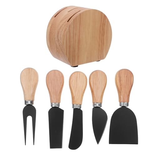 Alipis Juego de cuchillos para queso de acero inoxidable (1 unidad): incluye cuchillo, cortador, rebanador y tenedor con mango de madera y bloque de almacenamiento. Accesorios para tablas de
