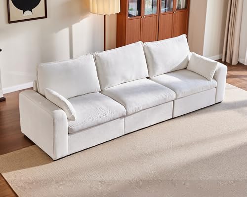 Image of 124.8'' Oversized Modular Sofa Comfy Cloud Couch with Storage, Extra Wide Sectional Sofa for Living Room, Covers Washable, 3-Seater, Chenille, White