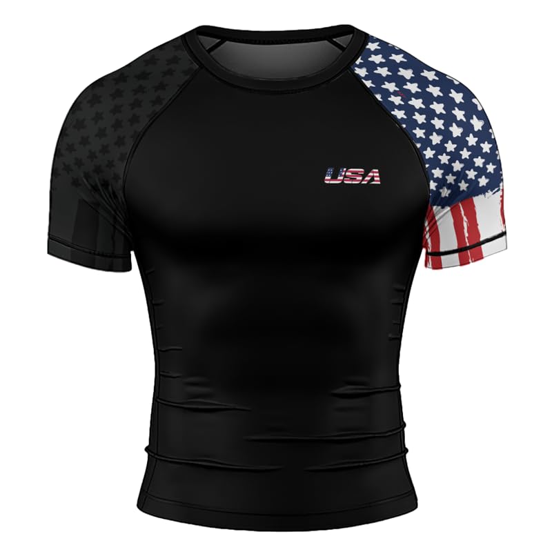 BJJ Short Sleeve USA American Flag Patriotic Compression Rashguard MMA Jiu Jitsu Grappling Fighting Sport2