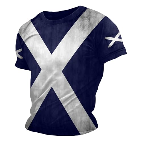 Camiseta Hombre con La Bandera Desgastada de Escocia Camiseta Gráfica de Aficionados Del Mundial de Fútbol Camisa Manga Corta con Cuello Redondo Parte Superior Informal para Aficionados Al Deporte