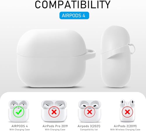 Image of Meyaar for Apple AirPods 4 ​​​​​​​Case Cover with Keychain, Soft Skin Silicone Case Cover, Full Protective Case Cover Compatible with Apple AirPods 4 Case 2024 (White)