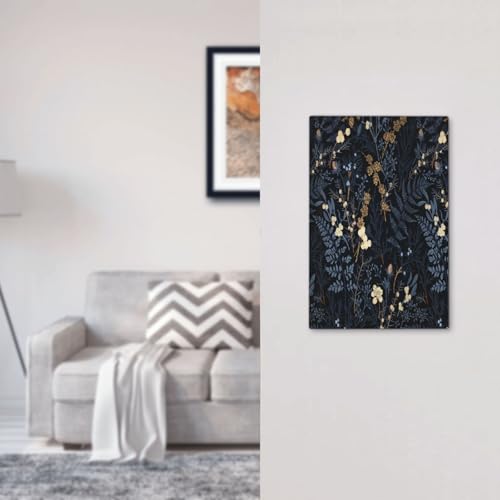 Decorative Switch Plate Covers Rustic Navy Dark Blue Leaves Golden Floral 1 Gang No Device Single Blank Outlet Covers Wall Plate Light Switch Cover Plate for Bedroom Home Decor