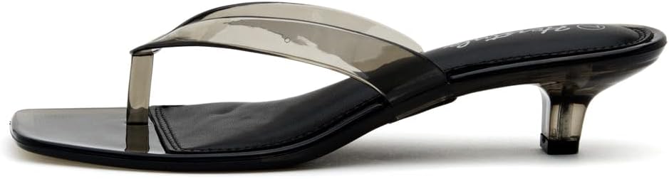Herstyle Women’s Kitten Heels Clear Jelly Slides, Square Toe Thong Flip Flop, 1.5 Inch Low Heel Slip-On Open Toe Dressy Summer Sandals for Vacation Beach
