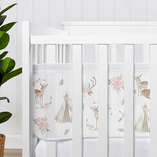 Image of Sweet Jojo Designs + BreathableBaby 2-Piece Breathable Mesh Crib Liner Set (Woodland Deer Floral) for Girls, Baby, Infants /Newborn Nursery (Boho, Bohemian, Watercolor, Forest Animal, Shabby Chic)