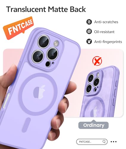 Image of FNTCASE for iPhone 16 Pro Case: [Compatible with Magsafe] Translucent Matte Cases with [Full Camera Protection] [Screen Protector] Military Grade Shockproof Protective Phone Cover - Light Purple