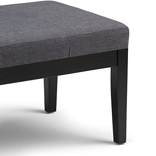 SIMPLIHOME Lacey 41 inch Wide Contemporary Rectangle Tufted Ottoman Bench in Slate Grey Linen Look Fabric, Assembled, For the Living Room and Bedroom