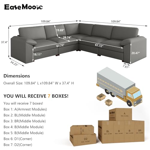 Image of EASE MOOSE Oversized Corner Modular Sectional Sofa, Faux Leather Sectional Sofa with Deep Seat, Scratch Resistant Faux Leather Material, Extra Large L Shaped Couch for Living Room, Grey