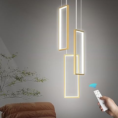 FDPBY Modern Kitchen Pendant Light Fixture Gold 40W LED Pendant Light 3 Rings Rectangle Chandelier Pendant Lighting for Kitchen Island Living Room Dining Room Bedroom Cover