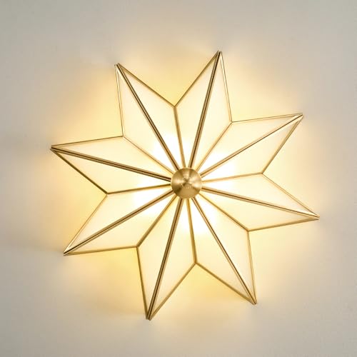 Image of Star Flush Mount Ceiling Light: 20 Inch Brass Milk Glass Lighting Fixture
