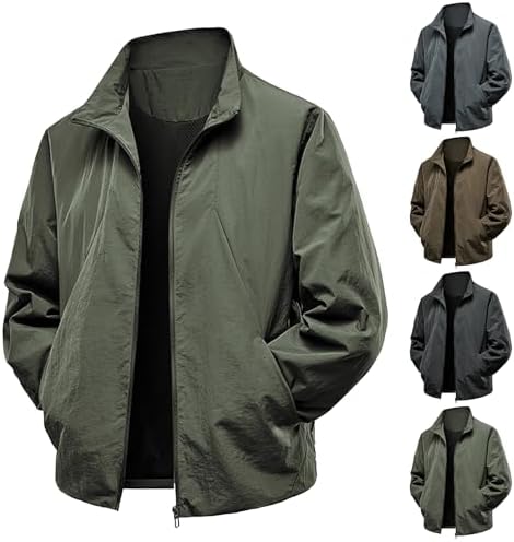Sports Jackets for Men Waterproof Relaxed Fit Zip Up Casual Jacket Light Weight Quick Dry Workout Coat with Pockets