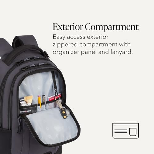 Image of SWISSGEAR Cecil 18-Inch Laptop Backpack Fits 16-Inch Laptop, Travel Daypack with Organizer Pockets, Water Bottle Holders & Padded Straps - Dark Grey /Black