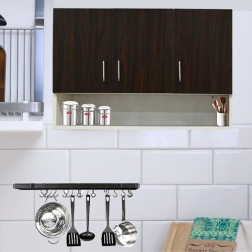 Image of Multipurpose Storage Cabinet & Adjustable Shelf Space Organizer Engineered Wood Termites Resistance Wall Mounted for Office, Kitchen, Bedroom (Redica Walnut & Highland Pine, Door 3)