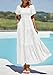 PRETTYGARDEN Womens Summer Puff Short Sleeve Maxi Dress Square Neck Smocked Tiered Ruffle A Line Long Flowy Beach Dresses (White,Large)