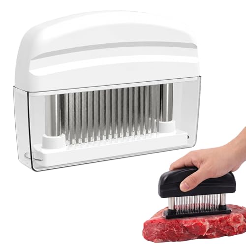Professional Spring-Loaded Meat Tenderizer, 2026 Upgrade Meat Tenderizer Tool with 48 Stainless Steel Sharp Needle Blades, Handheld Blade Tenderizer for Meat Steak Chicken Kitchen Gadgets (White)
