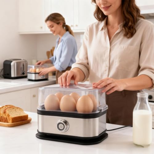 Olla de huevos eléctrica express con tapa transparente para desayunos en casa y camping 3