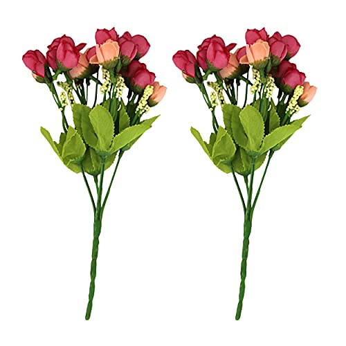 Image of TIED RIBBONS Set of 2 Mini Artificial Peony Flower Bunches Small (Pink) for Vase Pot Living Room Indoor Table Centerpiece Home Decor Wedding Decoration Party Events Gift, Polyester -Vase Not Included