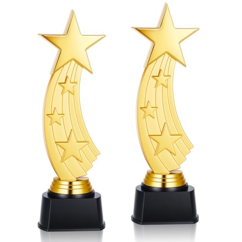 Quelay 2 Pcs 9.5 Inch Trophy Awards Gold Plastic Trophies Bulk for Employee Recognition, School Prize, Motivational Gift, Celebrating Outstanding Achievement, Competition