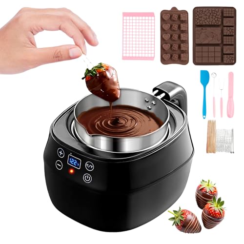 Chocolate Melting Pot with LED Display & Auto-Temp Control, Electric Chocolate Melter Warmer for Dipping Strawberries, Cake Pops & Fondue - Comes with 2 Silicone Molds for DIY Candy & Chocolate Making
