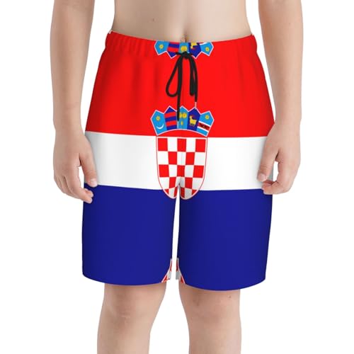 Republic of Croatia Flag X-Large Youth Beach Pants, Soft and Breathable, with Drawstring Waist, Suitable for Sports and Leisure. Black3