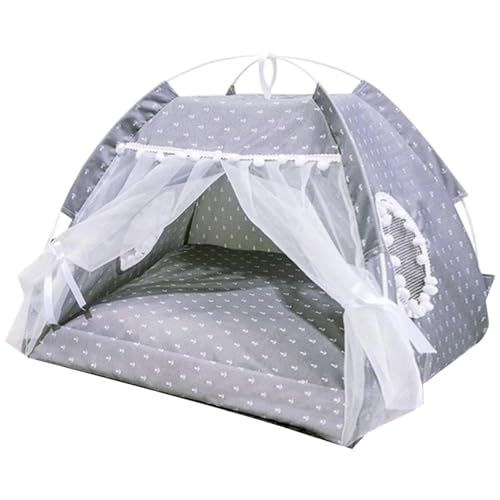 Casa para Perros Interior, Linda Tienda de campaña Suave para Perros con Ventana de Malla y Cortina, Cama portátil para Gatos, Tienda de campaña de Princesa Transpirable y Fresca para Mascotas, Cama