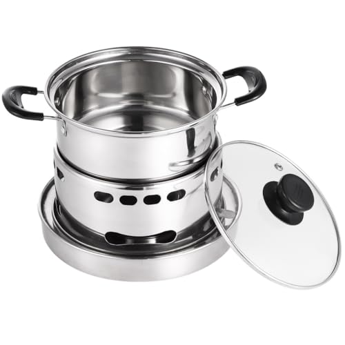 Kronabelle Estufa portátil de alcohol con olla pequeña, cocina de alcohol para camping, acero inoxidable, no necesita electricidad, olla de cocina de 6.3 pulgadas