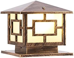 Miniatura 2 de CraftThink Poste de luz LED para exteriores, lámpara solar cuadrada tradicional, luz de calle vintage, 1 cabeza, luz de patio de aluminio en bronce