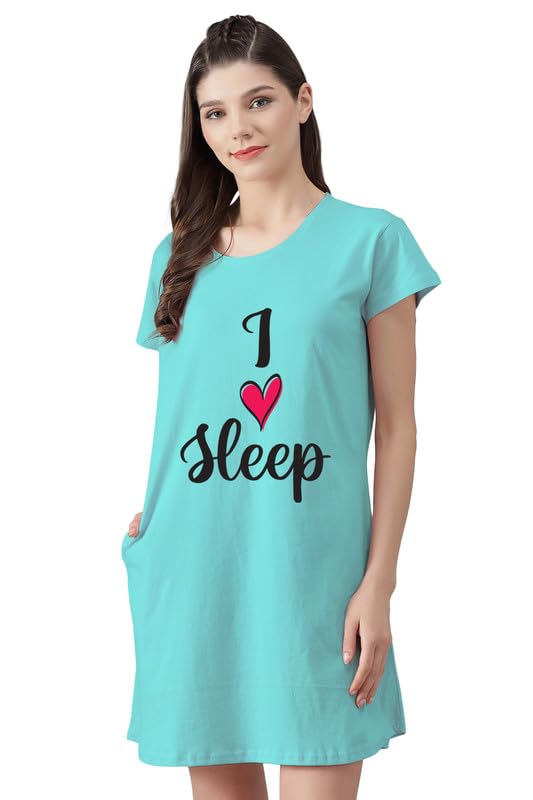 Image of Fflirtygo Women's Cotton Nighty | Printed Knee Length Night Gown |Relaxed Fit Nightwear |Short Nightdress| Long T-Shirt | Sleepwear & Casual Wear Nighty (Pack of 2)
