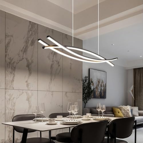 Modern LED Pendant Lights,dimmable Dining Table Black Metal Pendant Lamp Height Adjustable Office Ceiling Chandelier for Living Room Bedroom Study Arch Hanging Lamp (Color : L100cm/28W)