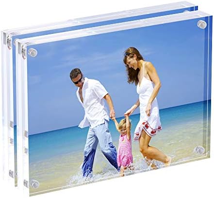 AMEITECH 5x7 Acrylic Photo Frame, Magnetic Picture Frames, 10 + 10MM Thickness Stand in Desk or Table, Clear (2 Pack)