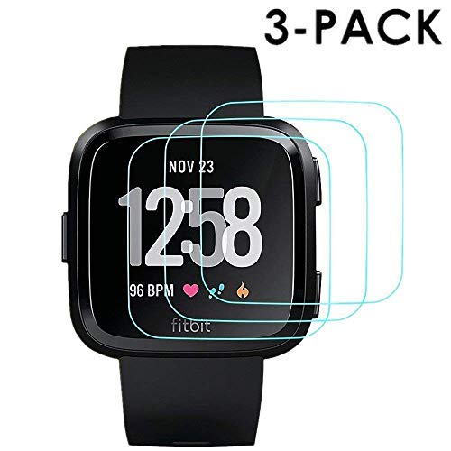 3 Pack DICHEER Compatible Fitbit Versa Screen Protector, Waterproof 9H Tempered Glass Screen