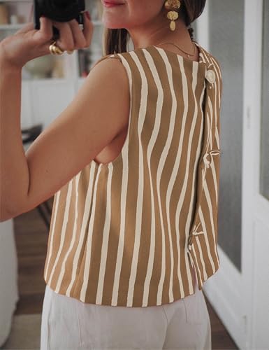 Xiaoxuemeng Womens Striped Top Sleeveless Cotton Tank Top Crewneck Casual Summer Vests4
