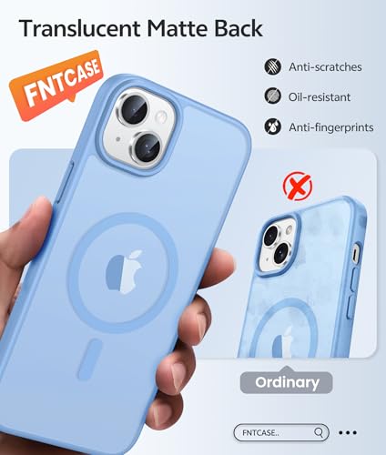 Image of FNTCASE for iPhone 15 Plus Case: for iPhone 14 Plus Case Translucent Matte Military Grade Protective Phone Cover - Slim Anti-Slip Durable Shockproof Drop Protection Cases - Light Blue