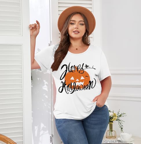 Image of ForHailey Women's Plus Size Halloween Shirts Fall Pumpkin T-Shirt Short Sleeve Graphic Tees Tops