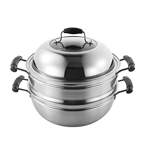 3 Piani Con Coperchio Set Di Cottura Al Vapore In Acciaio Inox Per La Cucina A Casa Bar O Ristorante,Pentole Per Cottura A Vapore Con Pentola A Vapore Doppia Caldaia Acciaio Inossidabile,32cm-Double