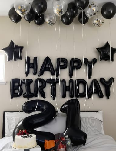 Image of Happy Birthday Balloon Banner, 16 Inch Black Happy Birthday Banner Foil Balloons, Black Hbd Balloons Letter Mylar Balloon, Birthday Sign Party Decorations for Women Men Boys Girls
