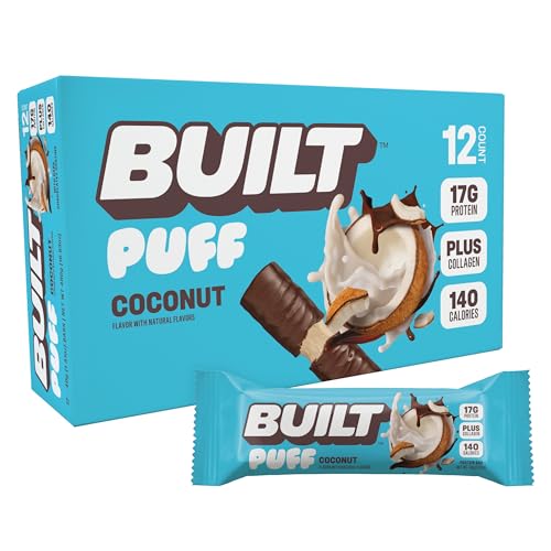 built bar puff protein bars coconut puff 17g protein snacks on-the-go bars only 140 calories 6g sugar collagen gluten free 12 count