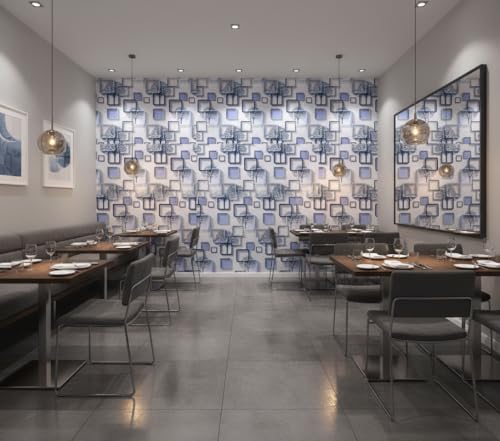 Image of 3D Frames Design Self-Adhesive Wallpaper 45x300cm | Decorative Vinyl Wall Sticker for Living Room, Bedroom & Hallway | Blue Cube Pattern DIY Wall Covering