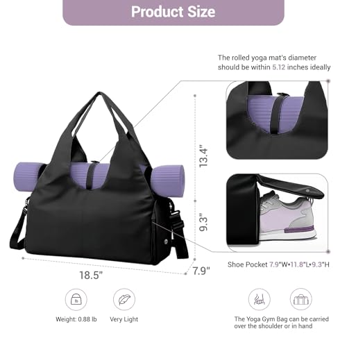 Yoga Bag for Women with Yoga Mat Carrier - Lightweight Gym Duffel Bag with Shoe Compartment, Water-Resistant Workout Tote for Travel, Sports, Gym, Weekender - Black3