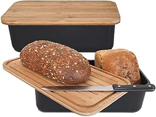 Bread Storage Container - Airtight Bamboo Lid That Serves As Cutting Board - Keeps Bread Fresh - BPA-Free Bread Box - Bread Bins For Kitchen - 36 x 19.5 x 11.5 cm - Bread Bin Black by Gadgy