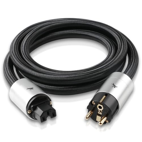 Impeto Cable de Alimentación HiFi C15 de Gama Alta con Enchufe Europeo, Enchufe Schuko y Conector para Dispositivos Fríos, para Decodificadores de DVD y Audiófilos (1 m)