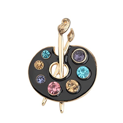 Image of UJIMS Painter Palette Brooch Pin Artist Painter Gift Jewelry Art Teacher Gift Paint Brush Rhinestone Lapel Pin for Men Women