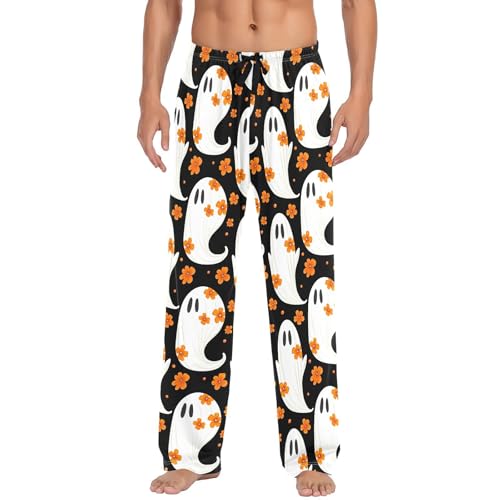 White Spirits with Flower Men's Cotton Pajama Pants with Pockets and Drawstring Comfortable and Stylish,S2