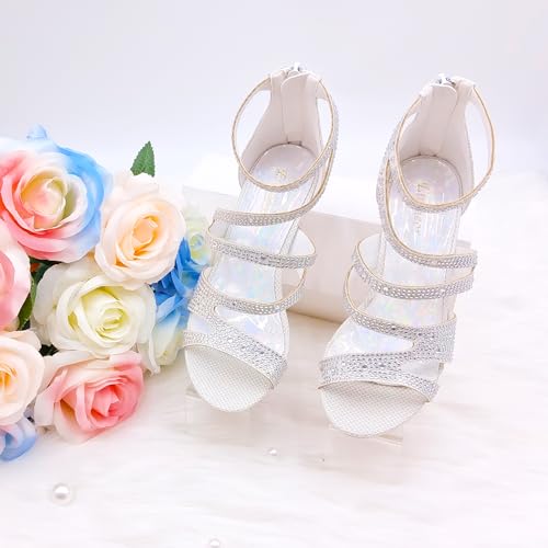Girls High Heels Glittle Wedding Party Dress Shoes Flower Girl Pump Sandals for Toddler Little Big Kid3