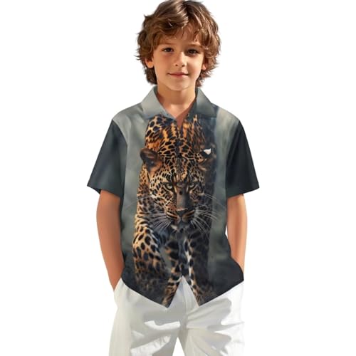 WELLFLYHOM Hawaiian Button Down Shirt for Boys 1-16 Summer Graphic Kids Short Sleeve Top for Travel Beach