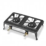 INTERGAS Dual Cast Iron Gas Burner – 6KW Double Camping Stove with Heavy Duty Frame – Portable LPG Cooker Outdoor Propane & Butane Twin Burner Hob for Caravan, BBQ, Festivals & Street Food Cooking
