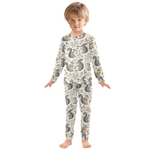 ALAZA Squirrel Leaf Blossom 2 Piece Pajama Set Long Sleeve Top and Pants Sleepwear Unisex3