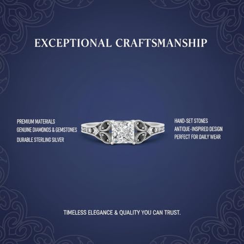 Image of Choose Your Gemstone Split Band Antique Ring Sterling Silver Princess Shape Side Stone Engagement Rings Minimal Modern Design Birthday Wedding Gift US Size 4 to 12